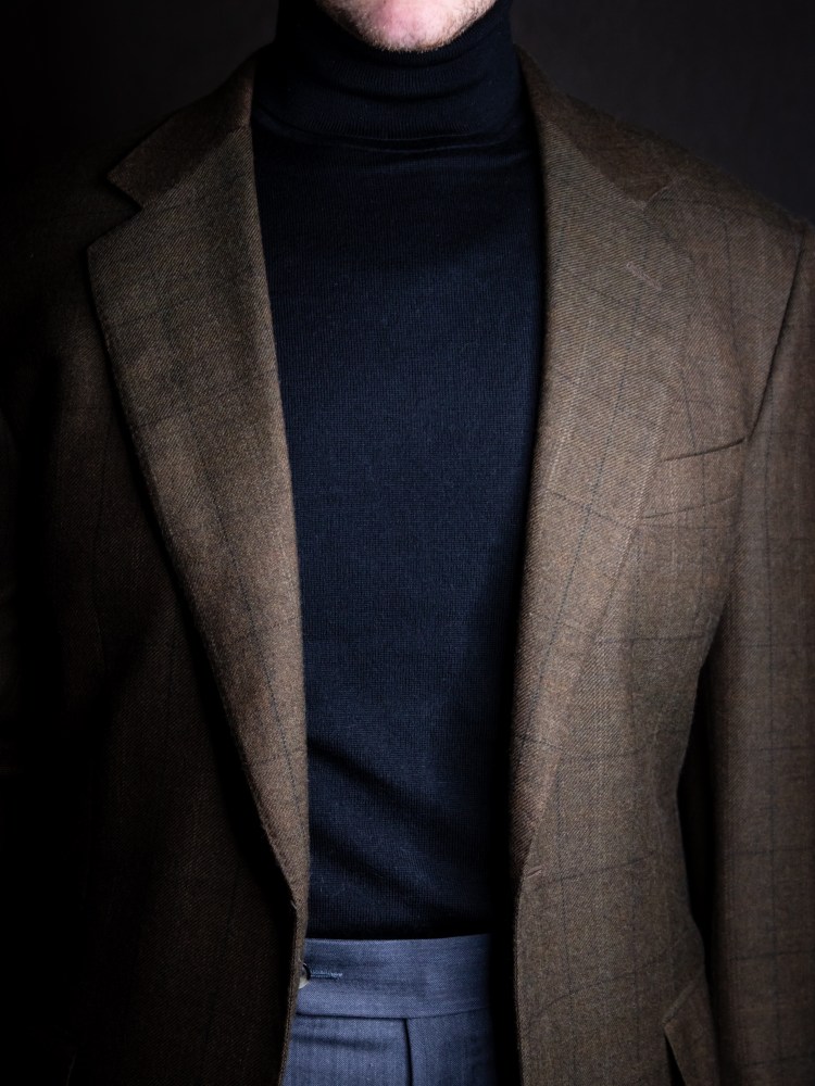 Mens Black Turtleneck Outfit Windowpane Jacket Style